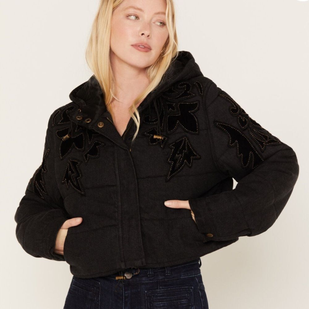 Free People Fleur De Lis Denim Puffer Jacket